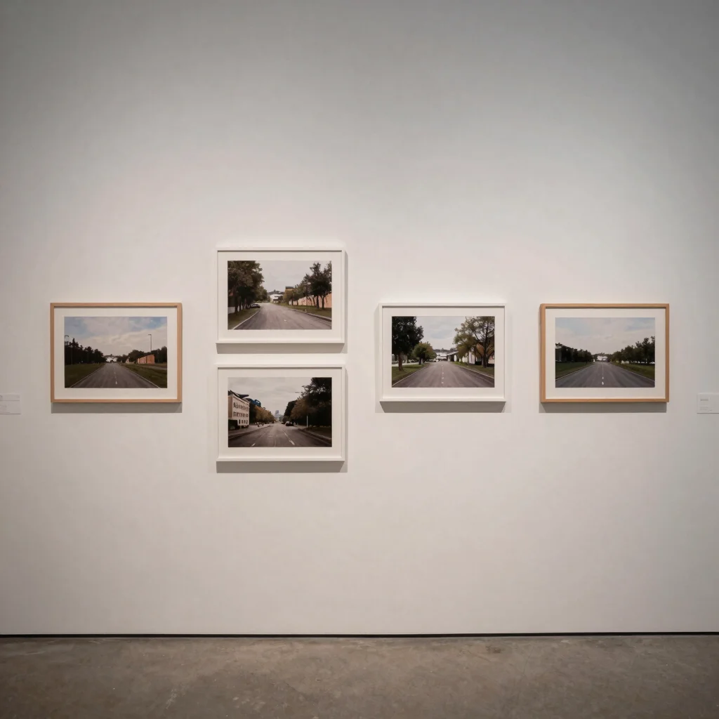 Large direct view of a photographic series grouped on a neutral g