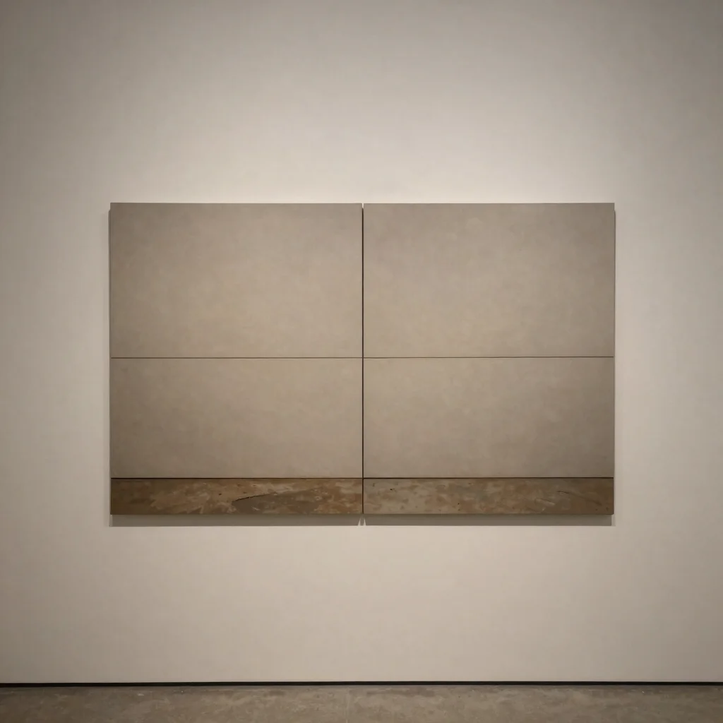 Video still preview mounted on a neutral gallery wall, soft galle
